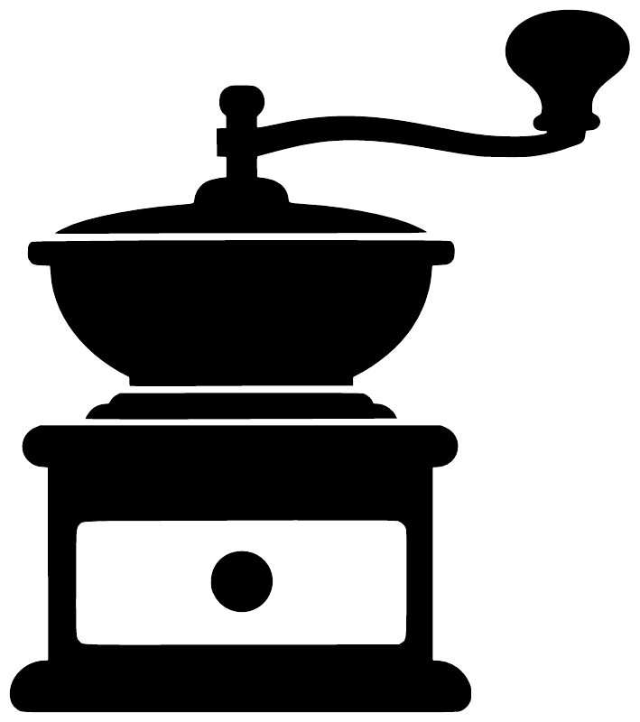 Black coffee grinder silhouette vinyl decal, close-up of grinder and drawer shape