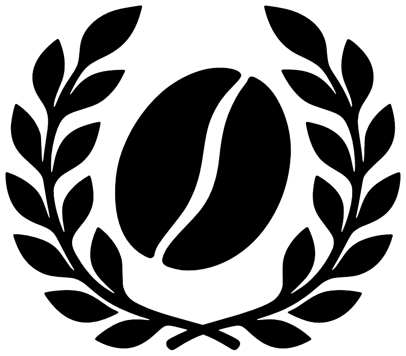 Black laurel arc vinyl decal with coffee bean icon, close-up