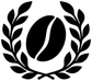 Black laurel arc vinyl decal with coffee bean icon, close-up