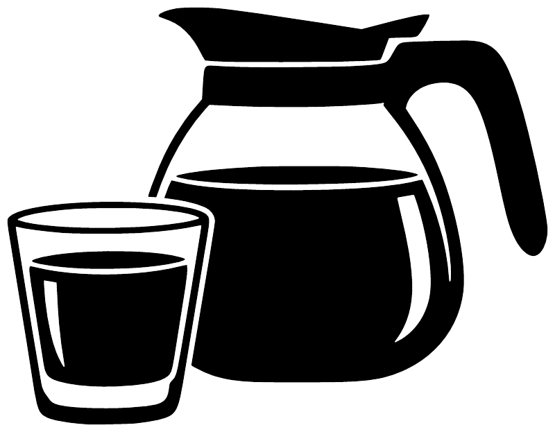 Black coffee carafe and cup vinyl decal silhouette, bold outline on white background