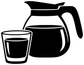 Black coffee carafe and cup vinyl decal silhouette, bold outline on white background