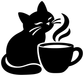 Cat coffee cup vinyl decal: black cat curled with dark cup and steam