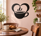 Black heart vinyl decal with steaming coffee cup and saucer