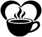 Black coffee cup heart vinyl decal with steaming coffee center