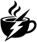Coffee cup lightning bolt vinyl decal, bold black shape on white background