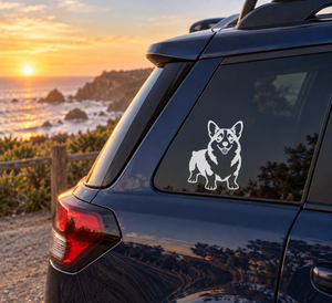 Corgi happy portrait vinyl decal on car rear window