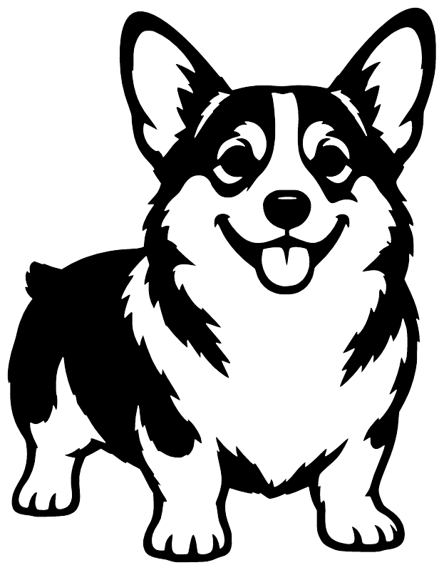 Black and white corgi happy portrait vinyl decal