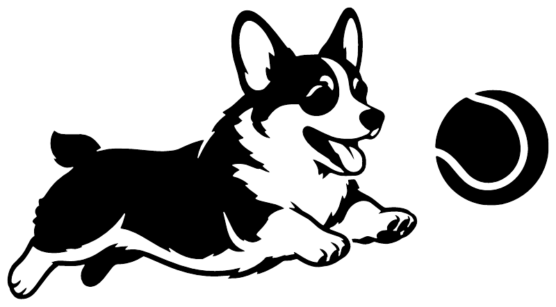 Black and white corgi fetching ball vinyl decal