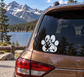 Corgi portrait paw vinyl decal on car window, white and black dog design