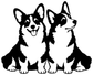 Black and white vinyl decal of two seated corgis, one facing right