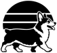 Corgi vinyl decal graphic with black outline, white fill, layered stripe shapes