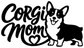 Corgi Mom vinyl decal design, black and white cursive lettering with corgi and heart
