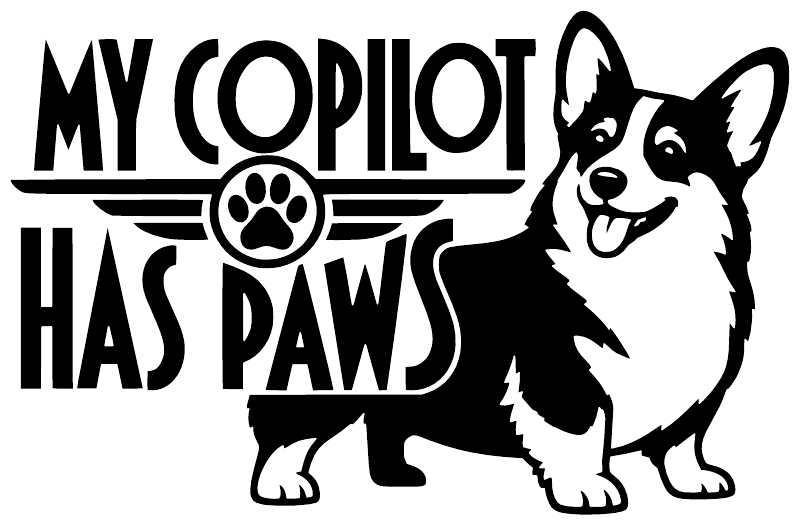 Vinyl decal graphic: “My Copilot Has Paws” with corgi dog and paw print