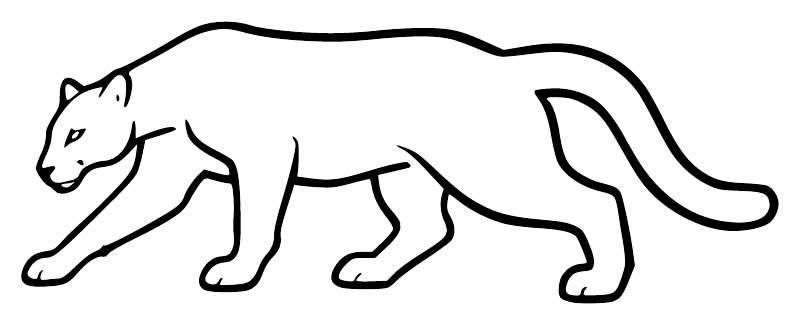 Walking mountain lion outline vinyl decal with alert eyes, black outline