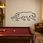Black mirrored cougar wall decal, long curled tail and compass sparkle points outline.