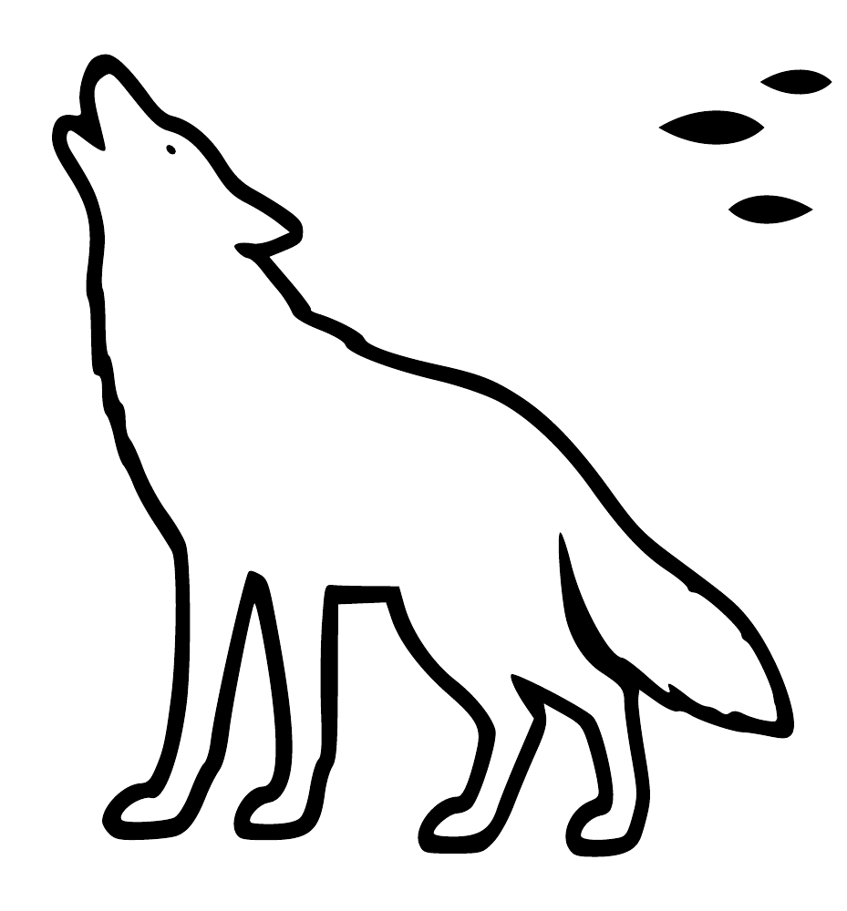 Coyote outline wall decal with three paw prints, close-up