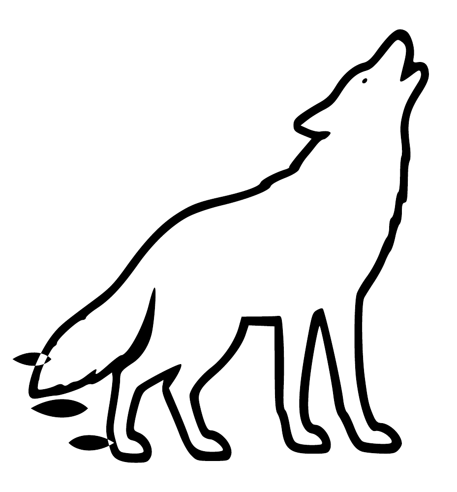 Black coyote outline wall decal with three leaf accents, mirrored stance.