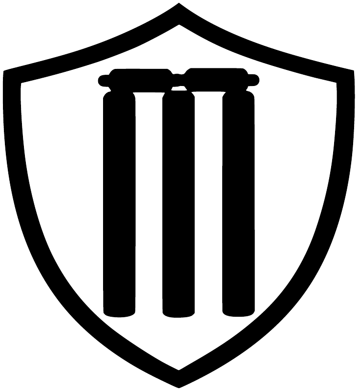 Shield crest vinyl decal with black outline and vertical stripe design