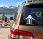 Vinyl decal of cricket wicket canyon building on car rear window