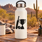 Cricket trophy vinyl decal on white bottle: black bat, ball, and trophy cup graphic