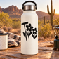 Black vinyl decal of wildflower mallet with three flowers on a white bottle