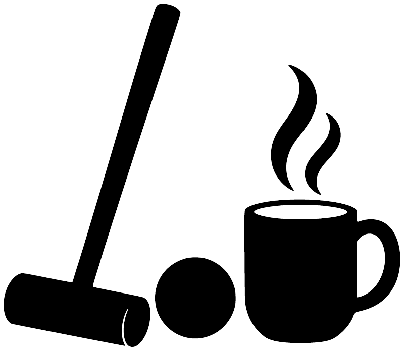 Coffee break vinyl decal showing black golf club, ball, and steaming coffee cup