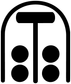 Vinyl decal crest close-up: black arched outline, T stem, and four black circles
