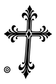 Ornate black cross vinyl decal with orbit ring and fleur-de-lis details