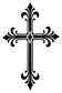 Black ornate cross vinyl decal with fleur tips and open diamond center