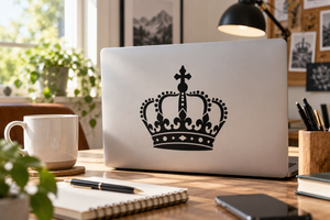 Vinyl crown decal with rounded jewel dots and sweeping arch design, black