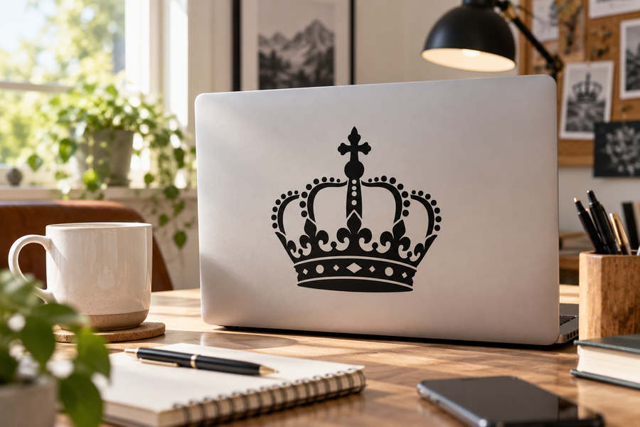 Vinyl crown decal with rounded jewel dots and sweeping arch design, black