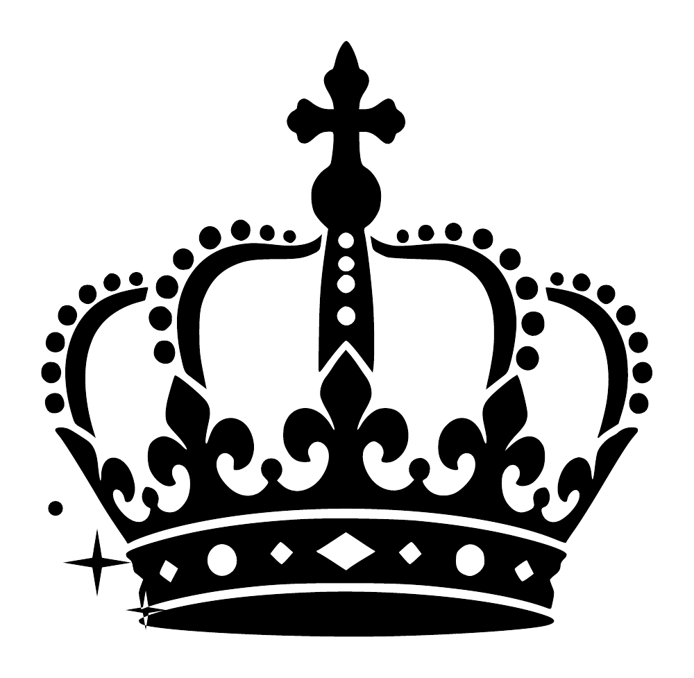 Black royal crown wall decal with fleur cross, dotted arches, and diamond dotted border