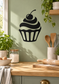 Cherry swirl cupcake vinyl decal, black cupcake with cherry and white swirl frosting lines