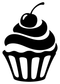 Cherry swirl cupcake vinyl decal close-up, black cupcake silhouette with cherry and swirl stripe