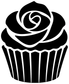 Cupcake vinyl decal close-up: black rose on white frosting, striped wrapper