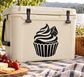 Black cupcake vinyl decal with flame-style frosting and small diamond topper