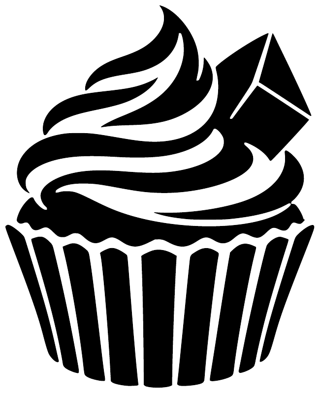 Black cupcake vinyl decal graphic with ridged wrapper and flame frosting