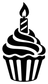 Black cupcake candle vinyl decal with flame, swirled frosting, and striped wrapper