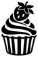 Cupcake vinyl decal with strawberry and ribbon crown above swirl frosting, black