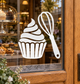 White cupcake and baking whisk vinyl decal with cupcake outline and whisk silhouette