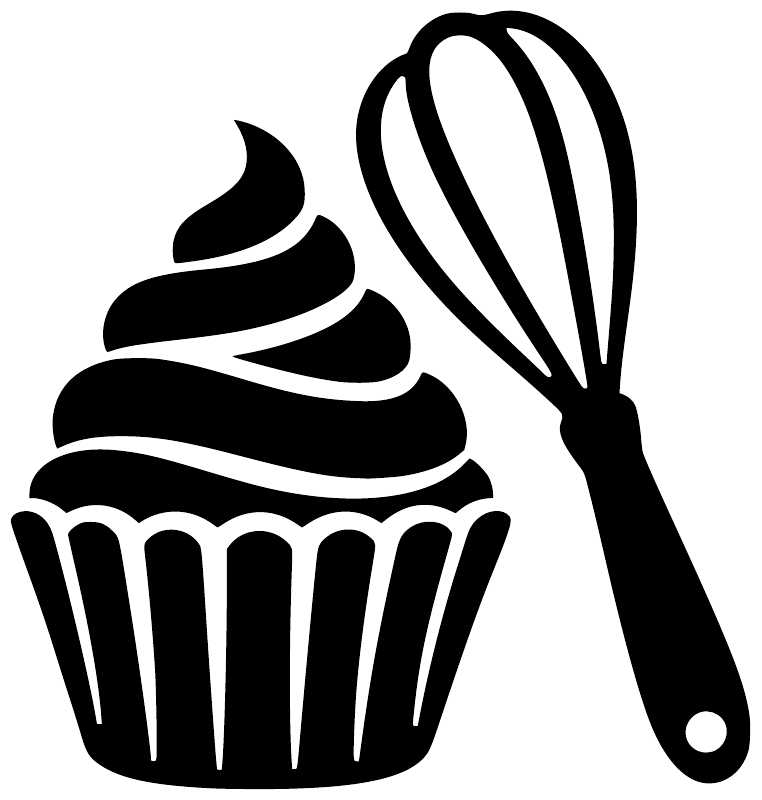 Black cupcake and baking whisk vinyl decal featuring cupcake silhouette and whisk