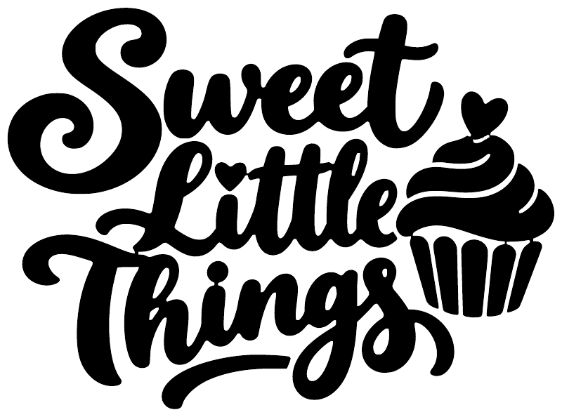 Sweet Little Things vinyl decal, black lettering with cupcake graphic