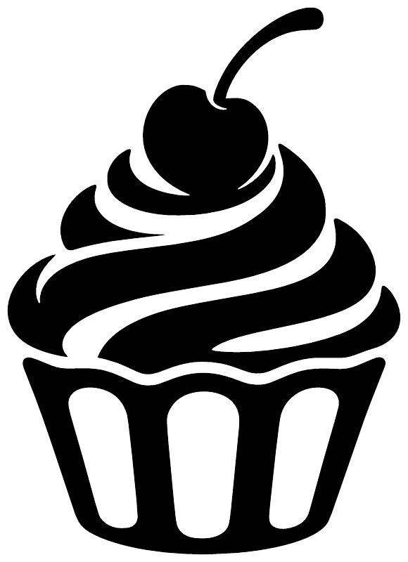 Black cupcake cherry crown vinyl decal with swirl frosting and outlined wrapper