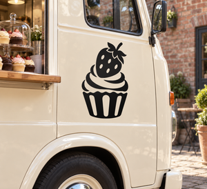 Cupcake strawberry vinyl decal on white vehicle door