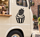 Cupcake strawberry vinyl decal on white vehicle door