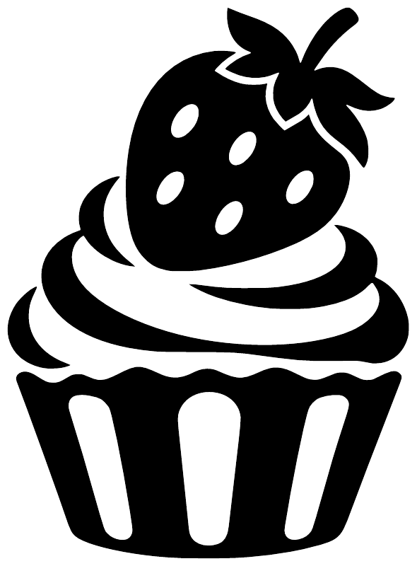 Black and white cupcake strawberry vinyl decal close-up