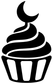 Black cupcake vinyl decal with crescent moon topper, close-up