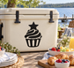 Cupcake with star vinyl decal on a light-colored cooler front