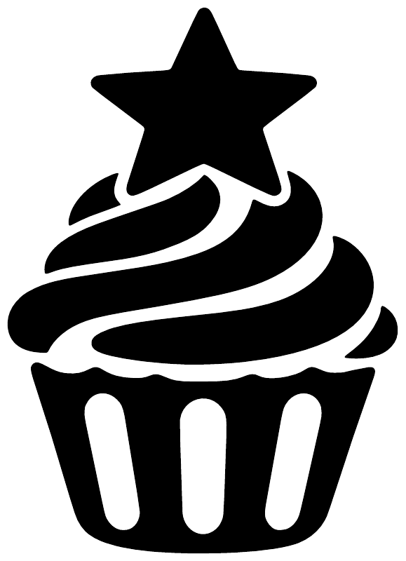 Cupcake with star vinyl decal, bold black silhouette