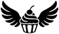 Black cupcake with wings vinyl decal close-up, wing outlines and swirl frosting